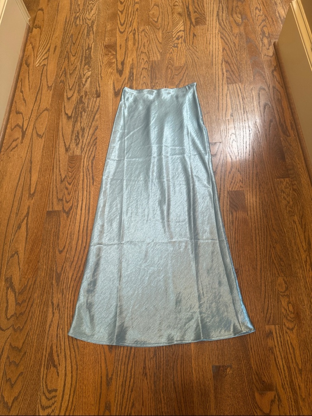 Double Zero Light Blue Satin Maxi Skirt